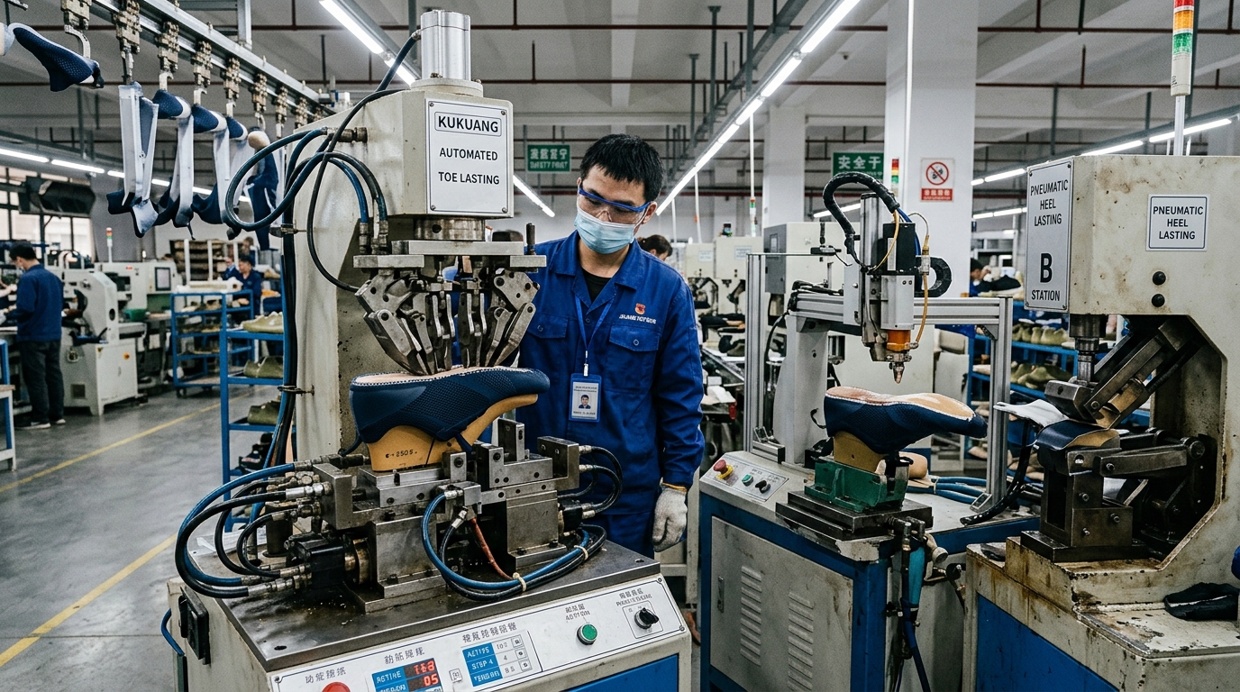 WIDEWAY Computerized Toe Lasting Machine in Operation